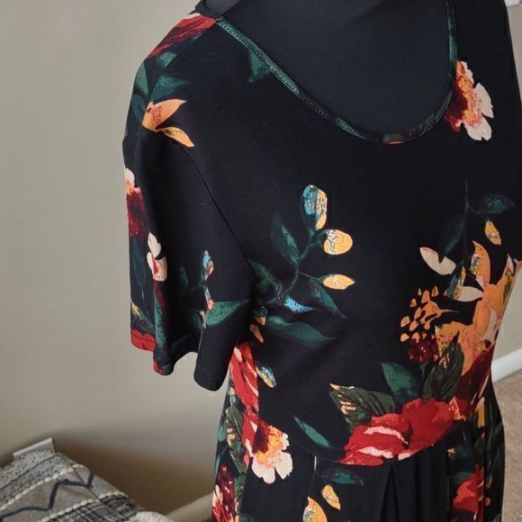 DouBCQ Women's Floral Print Casual Flowy‎ Pleated Loose Dress with Pockets Sz L - Picture 11 of 15